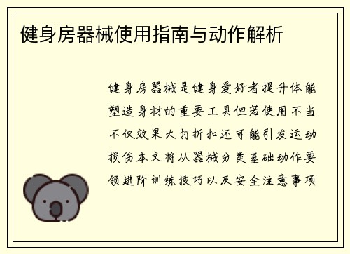 健身房器械使用指南与动作解析