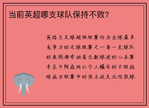 当前英超哪支球队保持不败？