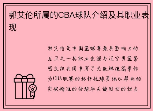 郭艾伦所属的CBA球队介绍及其职业表现